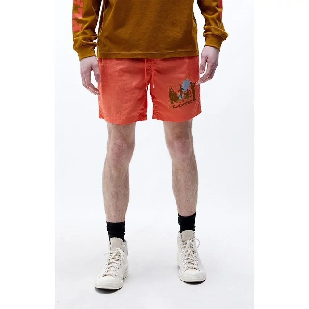 PLAYBOY BY PACSUN Love Men's Nylon Orange Shorts Size L Drawstring/Elastic Waist